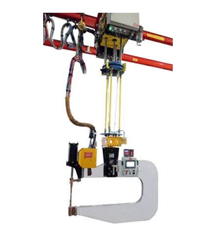 C-Type MFDC IT Gun (TD-1520mm, TG-550 mm, Tip Force-1100 Kgf) mounted on a 4-Axis Manipulator